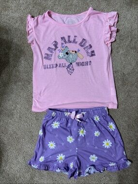 Cuddl Duds Pink Koala Graphic Top & Purple Daisy Shorts Pajama Set